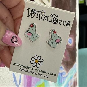 Whimzees Elephant Earrings with Red Heart